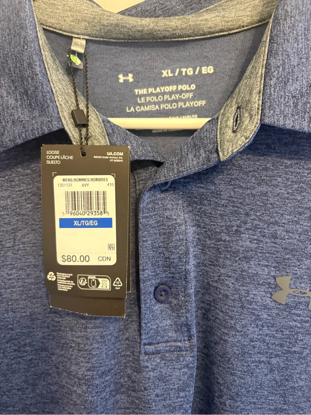 New With Tags Under Armour Men’s Navy Heather Playoff Polo Golf Shirt Size XL